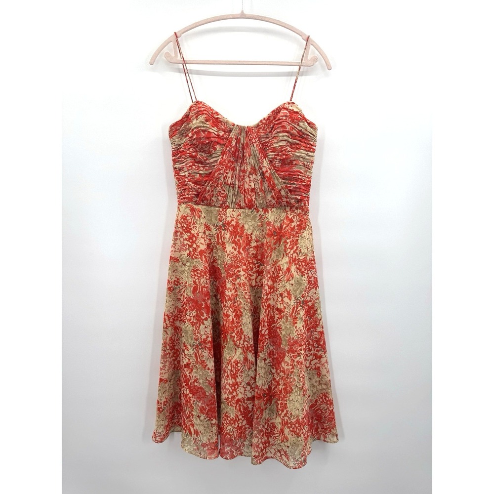 Ralph Lauren Floral Midi Dress 6 Sleeveless Lined Ruched Chiffon Wedding Guest